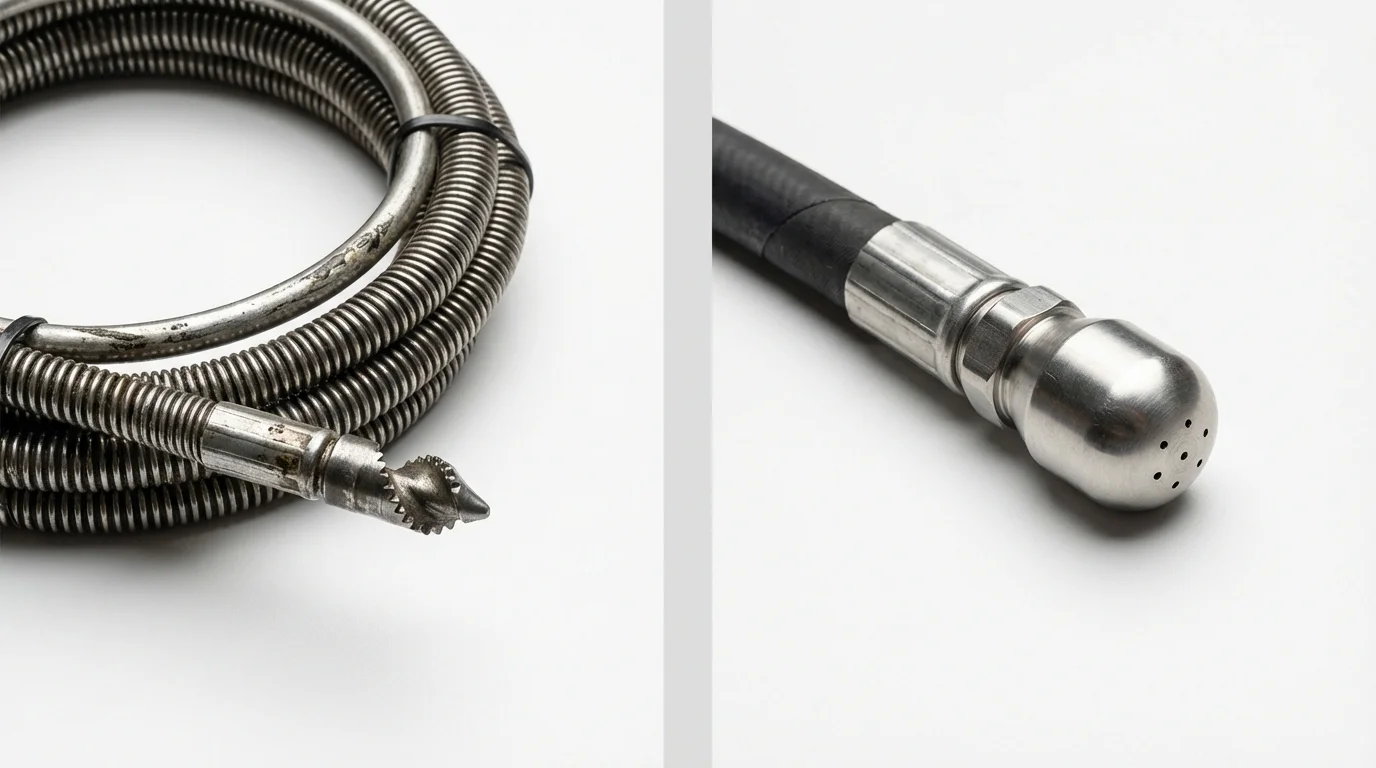 Drain snake cable and hydro jetting nozzle used for drain cleaning in Wilson, OK