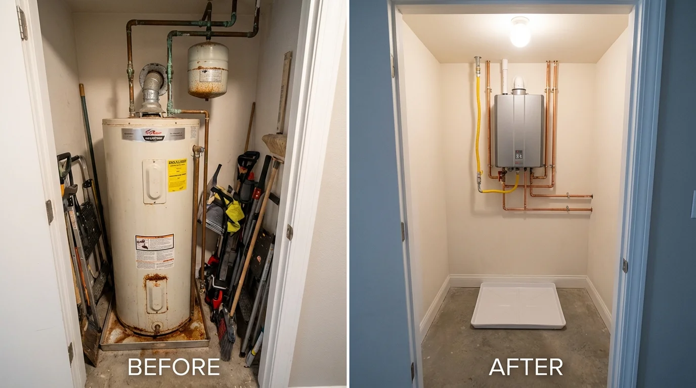 Tank water heater versus wall-mounted tankless unit comparison for Wilson, OK homeowners
