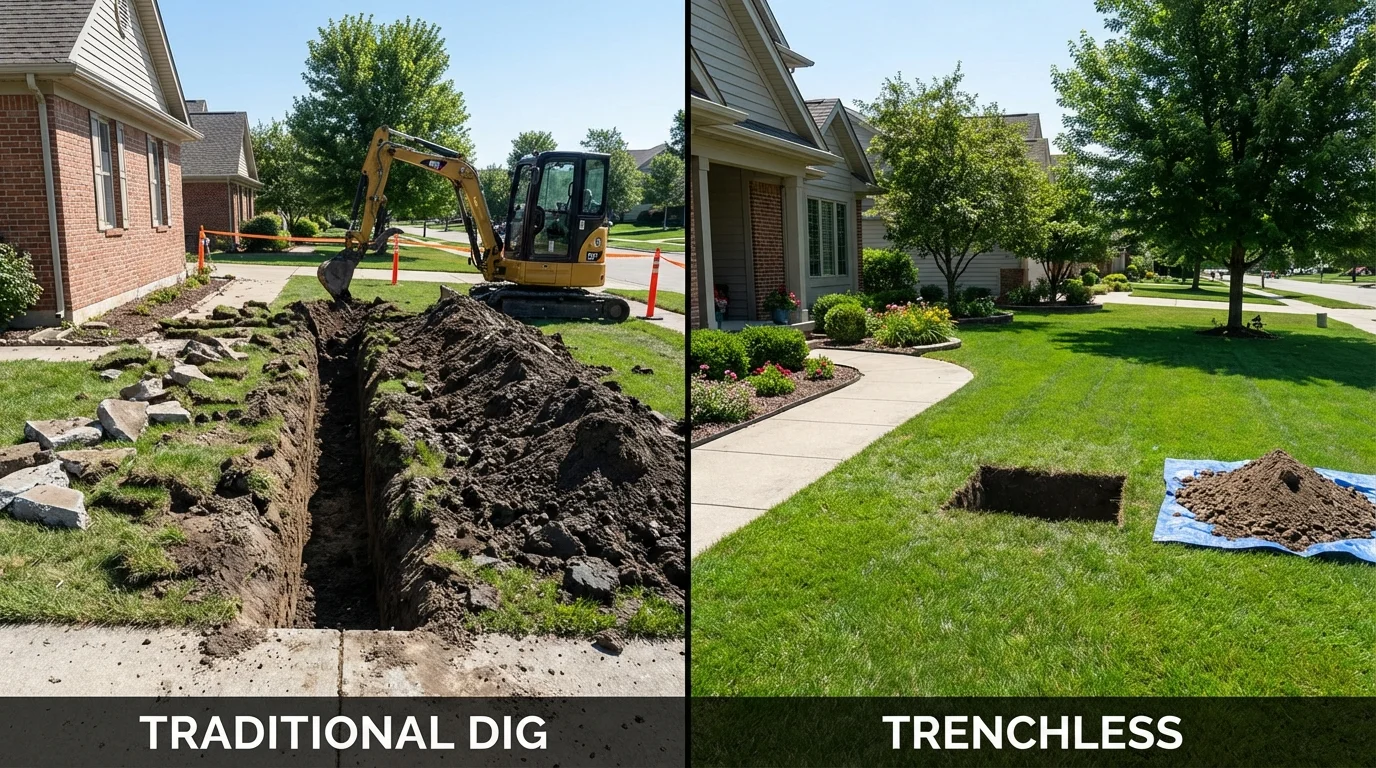 Trenchless sewer repair with minimal yard damage versus traditional excavation in Wilson, OK